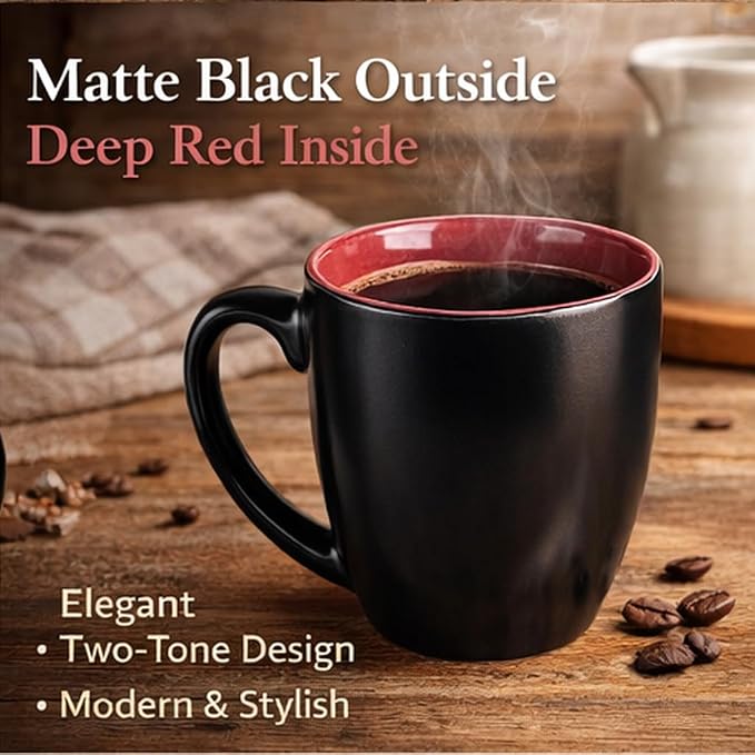 GBhome 16 oz Coffee Mugs Set of 6, Ceramic Coffee Cups- Red