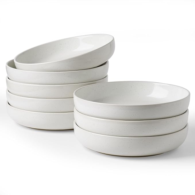 famiware Milkyway 33 oz Pasta Bowls Set of 8, White | Scratch-Resistant Stoneware Salad Bowls, Stackable, Dishwasher & Microwave Safe, Lead-Fre
