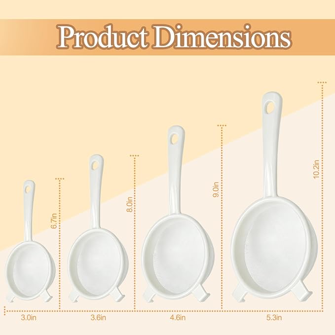 4 Pcs Plastic Kefir Fine Mesh Strainer Set, Nylon Kefir Food Strainers Fine Sieve Colander Sifter for Straining & Transferring Tea, Juice, Pasta