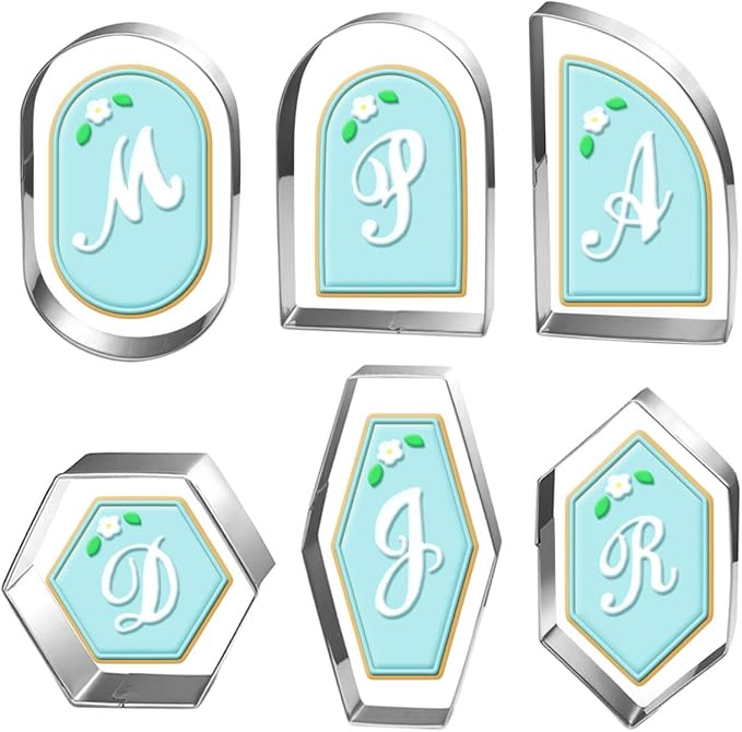 6 Pcs Geometric Plaque Cookie Cutter Set, 4.0" Dishwasher-Safe | Rounded-edge stainless steel cutters for cookies, fondant, sandwiches, birthdays, weddings and family baking treats