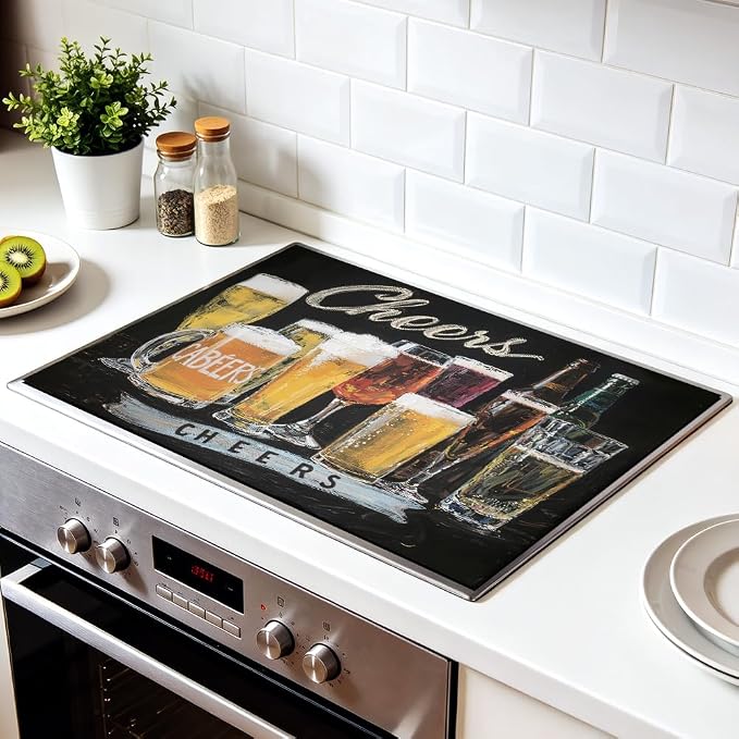 Cheers Beer Bar Chalkboard Stove Top Cover 28.35x20.47in Man Cave | Cheers beer bar chalkboard stove top cover 28.35x20.47 in; man cave cooktop mat dishwasher safe machine washable