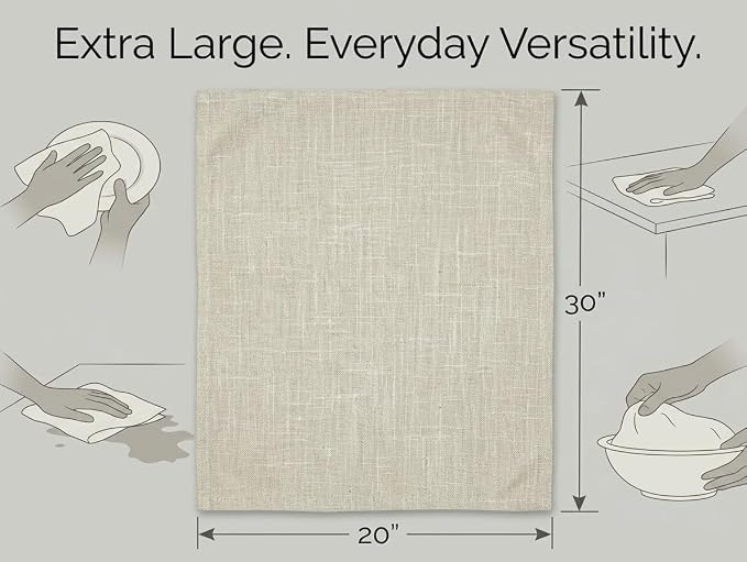 Urban Villa Kitchen Towels Cotton Dish Towels 20”x30” (Set of 6) Beige/White
