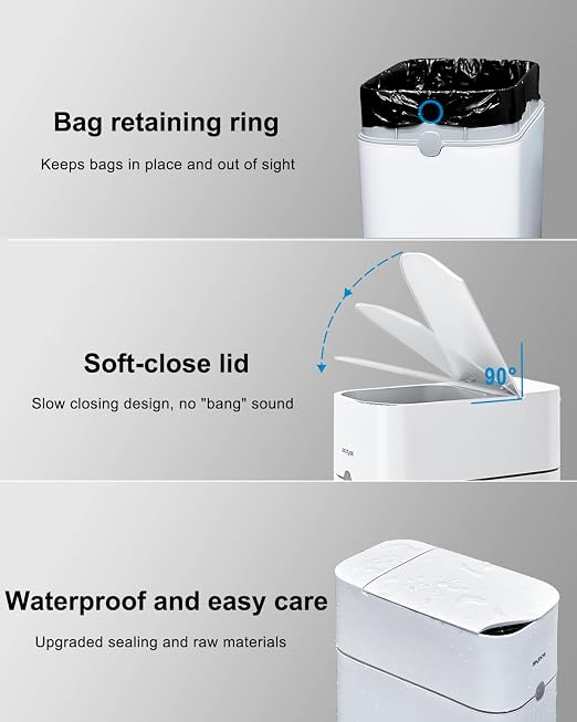 CTIME Touchless Automatic Bathroom Trash Can with Lid for Bathroom | Touchless trash can, Motion sensor,Waterproof trash can, Bathroom trash bin,Odor sealing, Bathroom privacy,Space-saving