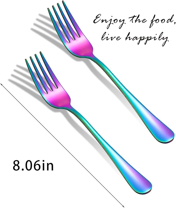 Rainbow Forks Silverware Set Of 6 Pieces, Stainless Steel Forks, Mirror Polished Fork Set, Cutlery Utensils Set of forks, Apartment Essential Flatware