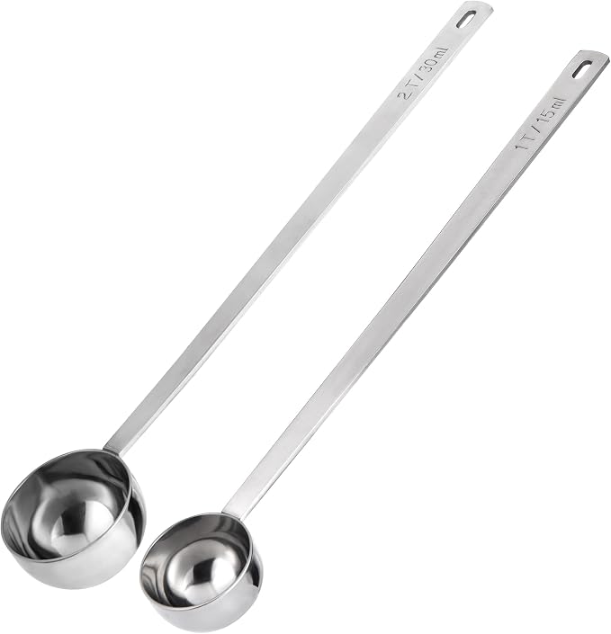 U-Taste Coffee Scoop 1&2 Tablespoon: 18/8 Stainless Steel Measuring Scooper for Ground Coffee, Bean, Powder, Espresso, 8.5in Long Handle Metal Meaure Spoon for Canister, Jar (1&2Tbsp/15&30ml, Silver) | 18/8 Stainless Steel Tablespoon Scoop, Long Metal ...