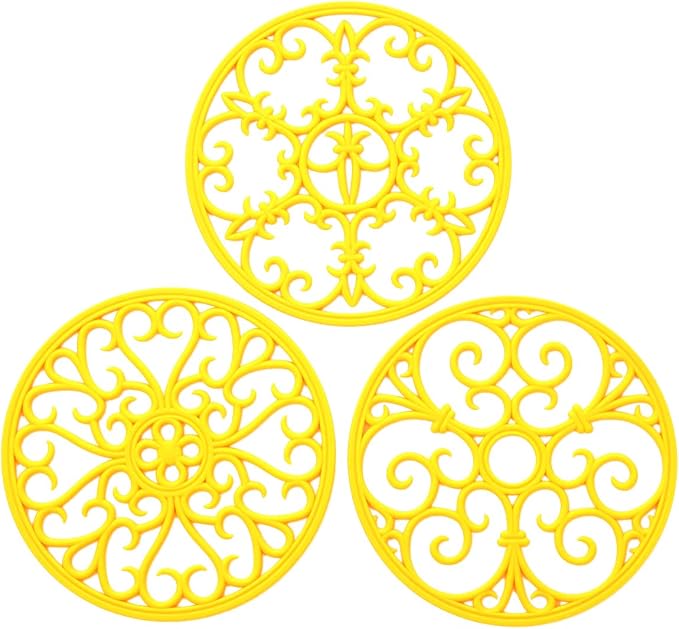 Silicone Trivet Mat - Non-Slip & Heat Resistant Kitchen Hot Pads for Countertops & Table - Kitchen Trivets for Hot Dishes & Cookware - Hot Pot Holder for Pots & Pans - Yellow,Set of 3
