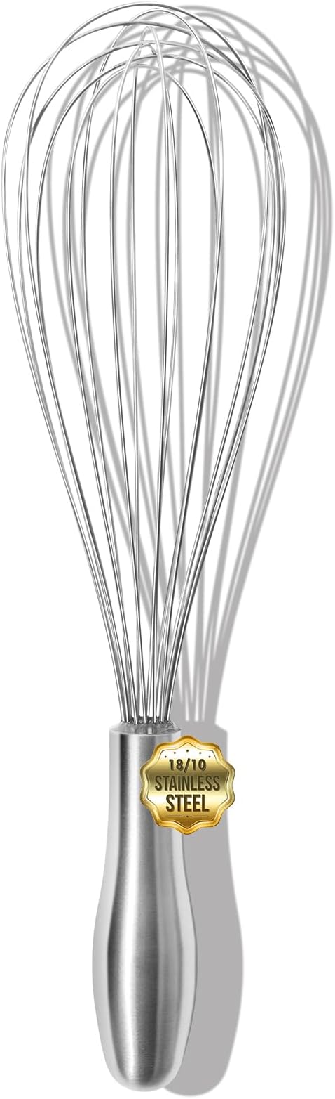 OYV 18/10 Stainless Steel Whisk, 12-Inch Metal Whisk, Ergonomic Handle | Dishwasher Safe, 8-Wire Balloon Design, Rust Resistant, Sealed Waterproof Handle, For Eggs, Sauces, Batter And Cream