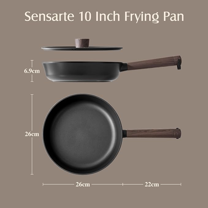 SENSARTE 10" Non Stick Frying Pans Skillet with Lid, PFOA/PFOS Free | Non Toxic Healthy Chef's Pan for Eggs, Works as Small Wok for Cooking, Kitchen & Home Essentials, Induction Compatible, Black