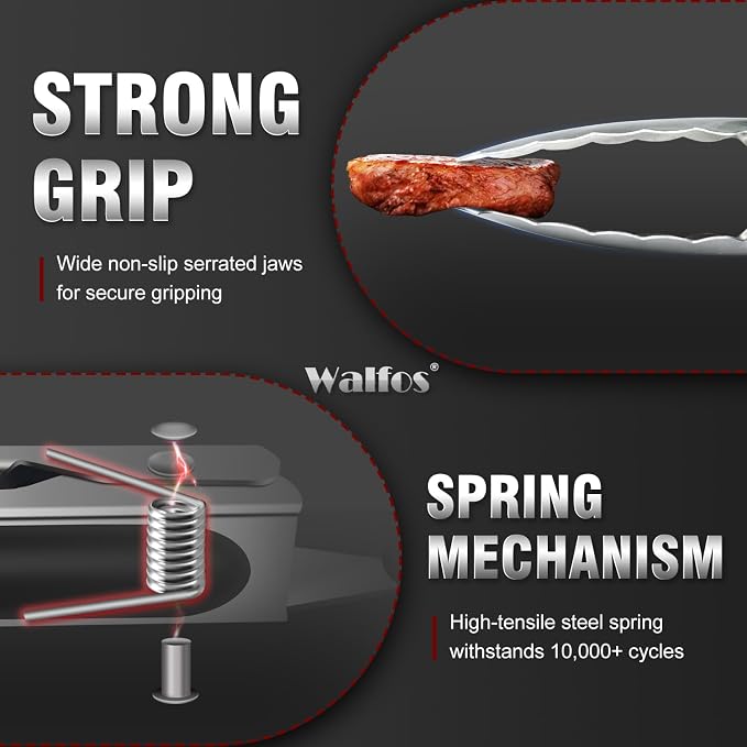 Walfos 17 Inch Extra Long Grill Tongs, Ultimate Stainless Steel BBQ Tongs for Grilling, Cooking, BBQ/Barbecue, Buffet and Turning Food