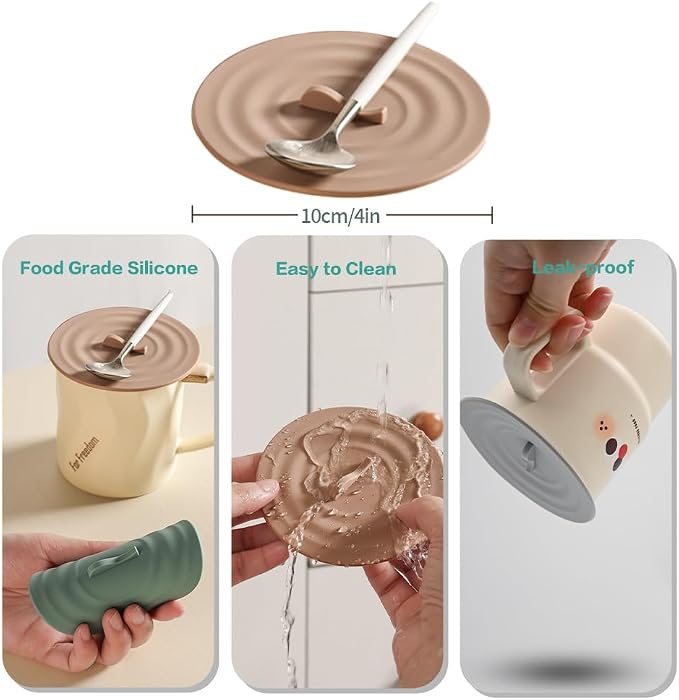 6PCS Silicone Cup Covers, Multicolored Silicone Lids for Mugs, Style 2 | Reusable, Anti-Dust Seal, Universal Fit, Mug Covers with Spoon Holder, Flexible Mug Covers, Hot Cup Lids for Coffee & Tea