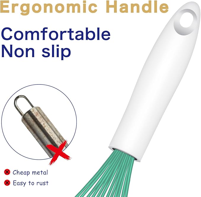 OYV Teal Silicone Whisk Set of 3, 8/10/12 Inch, Dishwasher Safe, Aqua | Sealed Waterproof Handles, Non-Scratch Silicone-Coated Wires, Nonstick-Safe, Durable Stainless Steel Cores, BPA free