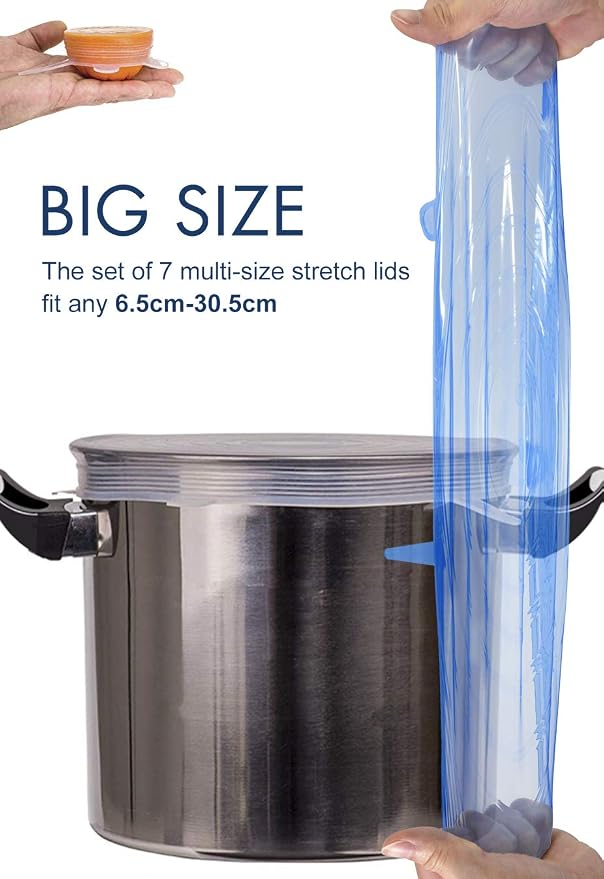 Longzon Silicone Stretch Lids 14 Pack Include 2Pcs Size up to 9.8'' Dia | 7 Different Sizes to Meet 2.6"-9.8''Dia, Reusable Durable Food Storage Covers for Bowl, Containers,Dishwasher & Freezer Safe