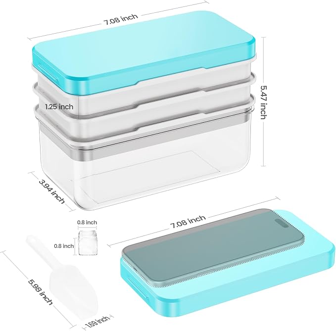 Ice Cube Tray with Lid and Bin, Easy Release 84 Cubes for Freezer | Food-grade BPA-free PP and ABS. Ice cubes for fruit, cocktails, iced coffee. Space-saving stackable with scoop