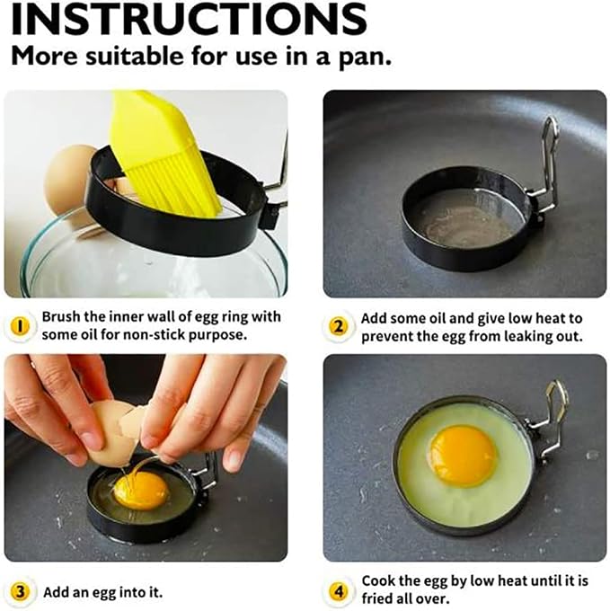 4 Inch Large Egg Rings for Frying Eggs, 2 Pack Stainless Steel Egg Cooking Rings Nonstick Round Egg Shaper Mold with Anti-scald Handle for English Muffins Pancake Cooking Griddle