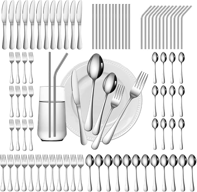 84 Pieces Silverware Service for 12 Flatware Set Stainless Steel Utensils Cutlery Set Dishwasher Safe