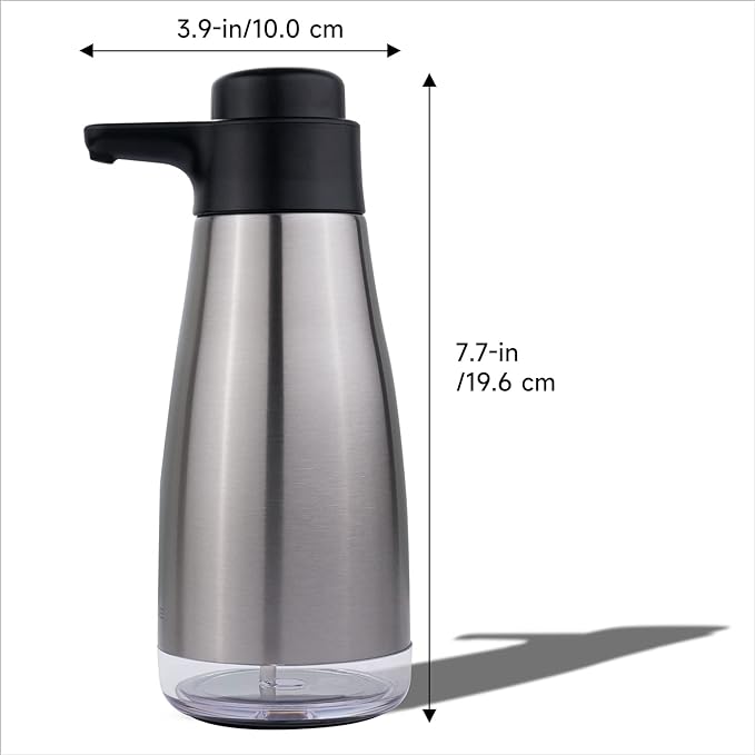 AIKE 15oz Liquid Soap Dispenser for Dish and Hand Soap Stainless Finish | Easy Push Durable Pump, No-Slip Base with Clear Liquid Window, Easy Refill Wide Opening, for Kitchen Sink and Bathroom