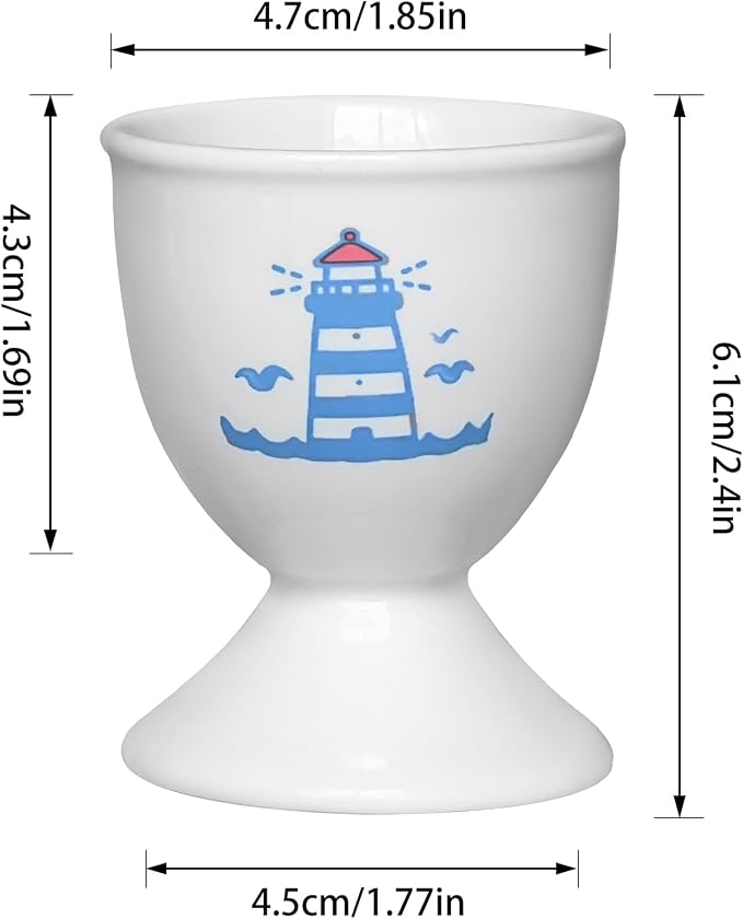 Cinf Ceramic Egg Cups, 2 Pack, Lighthouse Whale Holders for Boiled Eggs | 2 ceramic egg cups lighthouse whale pattern, stable and easy to clean, for boiled eggs and breakfast tables
