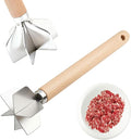 304 Stainless Steel Meat Chopper,6 Blade Ground Beef Masher with Wooden Handle, 11 Inch Potato Masher, Metal Meat Masher for Kitchen