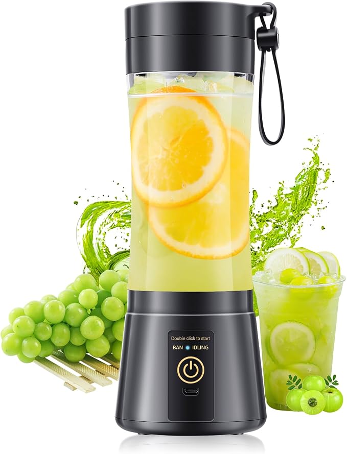 Mini Portable Personal Blender - Travel Blender Make Smoothies | 380ml Lightweight Blender, 6 Stainless Steel Blades, Powerful Quick Blend, Easy Clean, Freshly Squeezed in Sports/Office/Gym