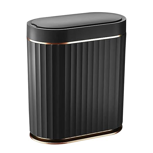 ELPHECO Black Bathroom Trash Can with Lid 2 Gallon Sensor Trash Bin, Automatic Narrow Garbage Can, Waterproof Smart Trash Can, Slim Motion Sensor Waste Bins for Bathroom, Living Room, Office | Automatic Garbage Can, IPX5 Waterproof Plastic Wastebasket,...