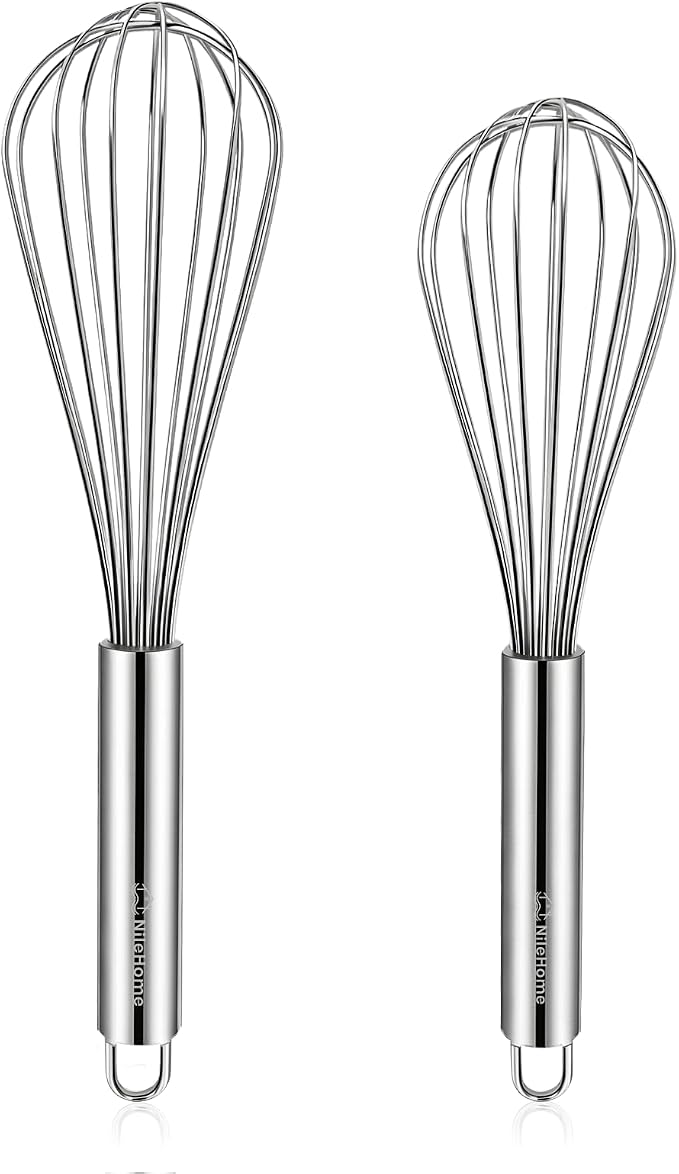 NileHome Whisk, Stainless Steel Wisk Set 8" 10" Kitchen Whisk Wisking Tool Kitchen Wisk Wire Whisks for Cooking, Whisking, Blending, Beating, Stirring-…