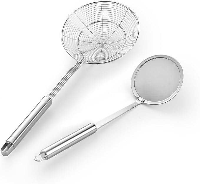 6.14 Inch Oil Spider Strainer Kitchen Cooking Tools With Mesh Filter,Stainless Steel Slotted Skimmer Spoon For Deep Fryer Basket,Strainer For Noodle,Pasta,Donut