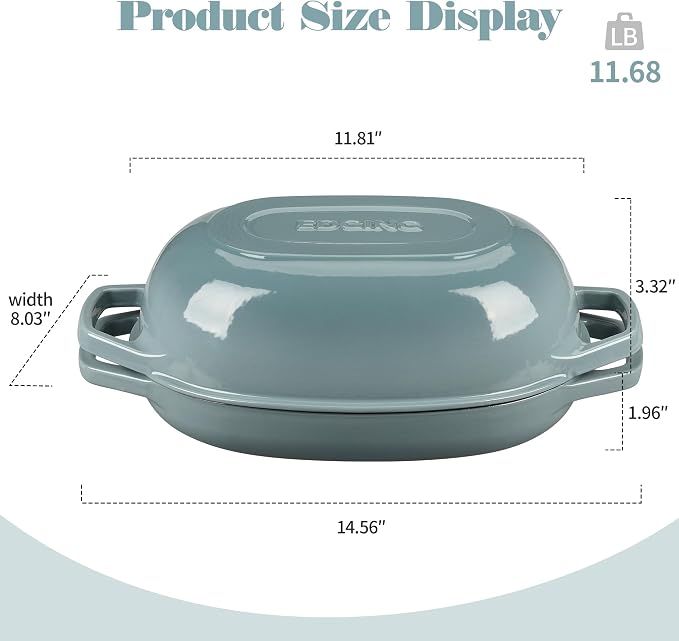 EDGING CASTING Enameled Cast Iron Oval Dutch Oven Pot with Lid, Dutch Oven for Sourdough Bread Baking, Bread Oven, Bread Dutch Oven, Oval Bread Pan, 5qt, Seasalt