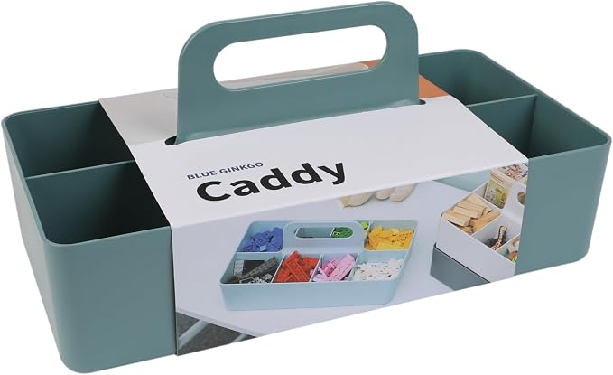 BLUE GINKGO Stackable Organizer Caddy, Long, Green, Made in Korea | Portable. Adjustable. Home, Office & School Storage.