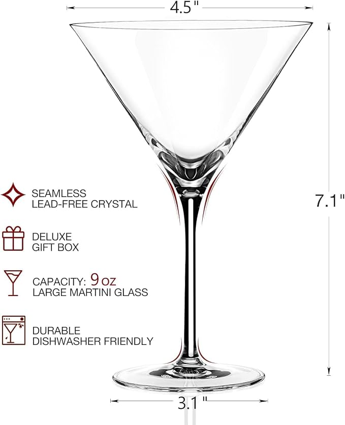 Martini Glasses Set of 4, 9oz Coupe Cocktail Glasses for Margarita | Glassware, Manhattan, Cosmopolitan, Espresso, Home Bar, Evening Parties, Birthdays, Housewarming Gift
