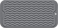 Silicone Dish Drying Mat, Non-Slip Easy Clean Sink Mat Large Heat-resistant Dish Drainer Mat for Kitchen Counter, Sink, Refrigerator or Drawer liner (12" x 6", GREY) | Quick-Dry Ridges, Hangable & Roll-Up for Storage, Dishwasher Safe