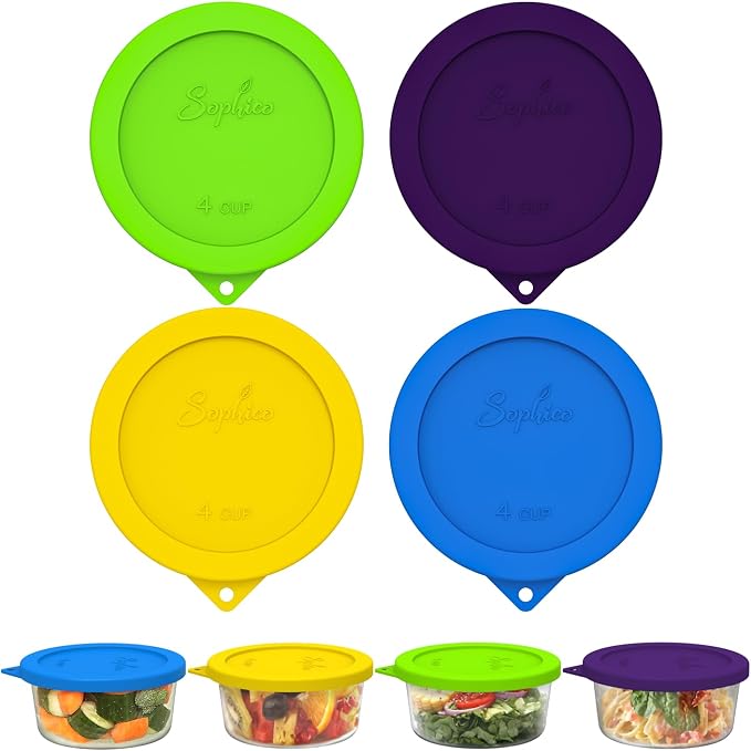 SOPHICO 4 Cup Silicone Lids Replacement for Pyrex & Anchor Hocking 7201-PC | Food Grade Silicone, Leakproof、Airtight Lids, Dishwasher Microwave Safe