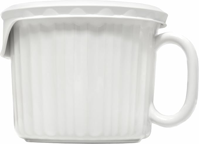 CorningWare 2-Pack 20oz Ceramic Meal Mugs with BPA-Free Vented Lids, French White