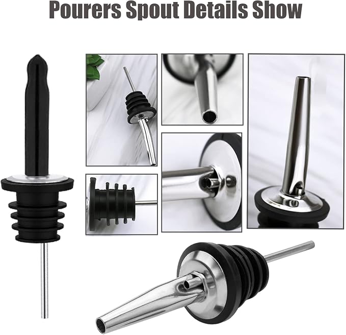 Pafusen 6 Pack Liquor Bottle Pourers, Liquor Pour Spout for Liquor Bottles, Stainless Steel Olive oil Dispenser Spout, Alcohol Pourer Spouts Dust Caps Long Covers, Gold