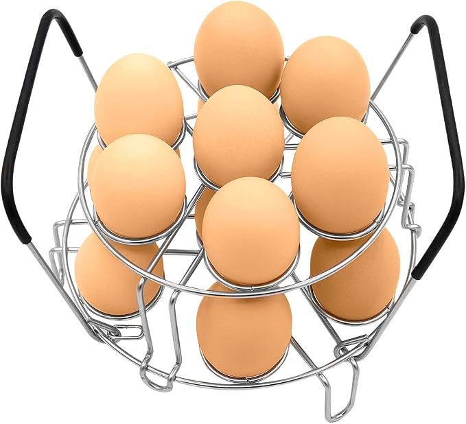 Stackable Egg Steamer Rack, BiaoGan Egg Cooking Rack with Heat Resistant Silicone Handles Compatible with Instant Pot Accessories 6,8 Quart, 14 Eggs Multipurpose Steamer Rack Trivet