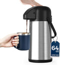 Coffee Carafe for Keeping Hot, 64OZ Airpot Coffee Dispenser with Pump | Large Thermal Coffee Urn for Hot Drinks Tea Liquid, 304 Insulated Stainless Steel Hot Water Beverage Dispenser for Parties