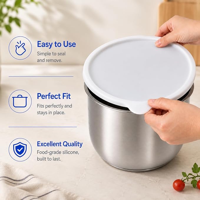 Airtight Silicone Lid with Easy Grip Handle for Instant Pot 6 Qt | Leakproof & Spill Proof Inner Pot Cover for Food Storage, BPA Free, Dishwasher Safe