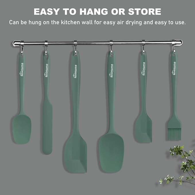 NileHome Silicone Spatula Set, 6 Pieces Food Grade Kitchen Utensils with Silicone Brush Heat Resistant Up to 600°F Dishwasher Safe BPA-Free Rubber Spatula for Scraping, Baking, Cooking, Mixing-Green