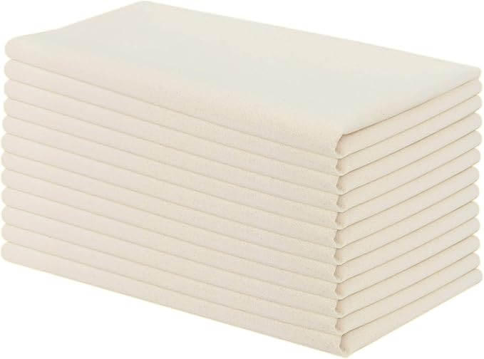 Aunti Em's Kitchen Flour Sack Dish Towels - Natural Cotton for Embroidery and Drying Glass, Hand, Dinnerware - Plain, Thick, Zero-Lint, Highly Absorbent - Set of 13, 27 x 27 Inch, Unbleached Tan