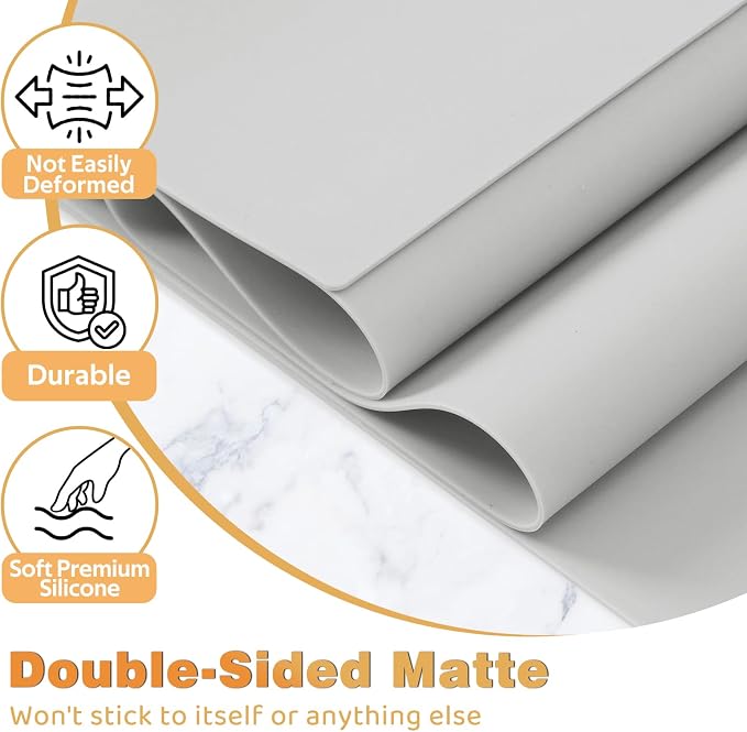 49.2" x 15.7" Large Silicone Mat for Kitchen Counter Protector, Cuttable | Silicon Countertop Protector Mat Heat Resistant Mats for Countertop, Cut to Fit Placemat Ship Roll by Foepoge, Gray