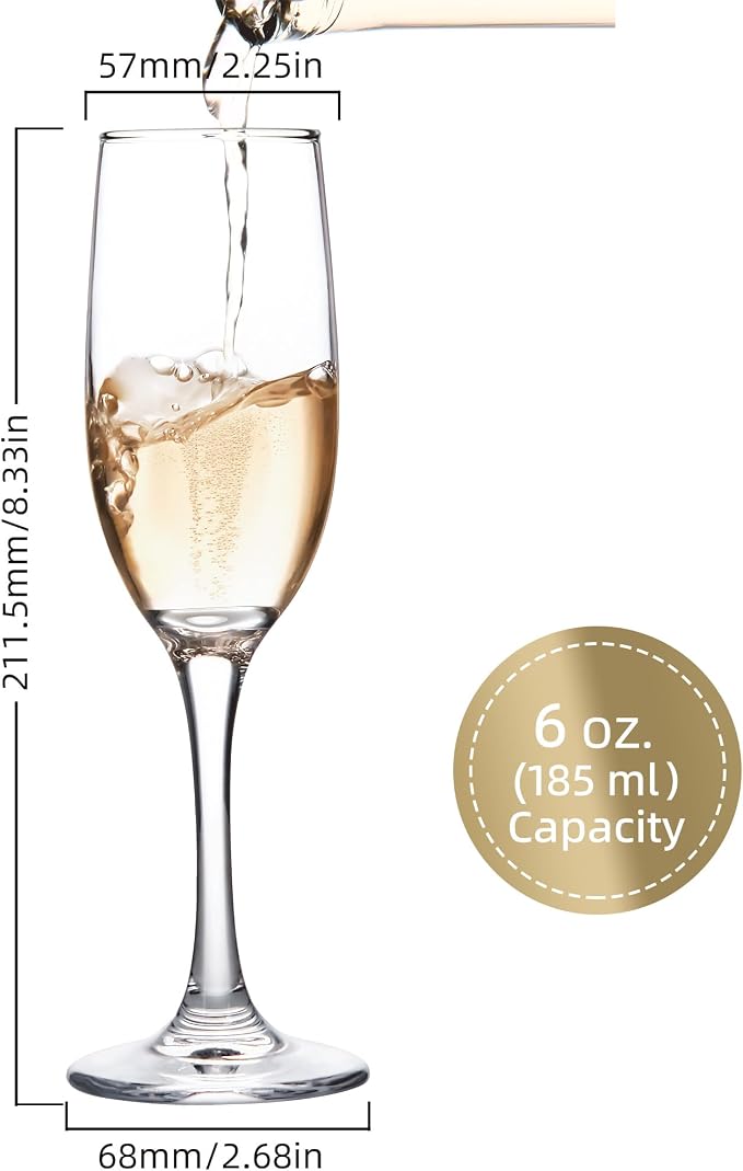 UMEIED Set of 16 Champagne Glasses, Champagne Flutes with Classic Shape, Long stem Sparkling Wine glasses for Wedding, Restaurant, Bar, Wine Toasting, Clear