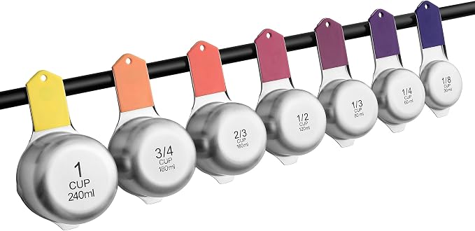 Spring Chef 7 Magnetic Stainless Steel Measuring Cups Set, Mountain Sunrise | Patented Metal Measuring Cups for Measuring Dry or Liquid Ingredients, Easy to Read Markings, Dishwasher Safe Magnetic Cups