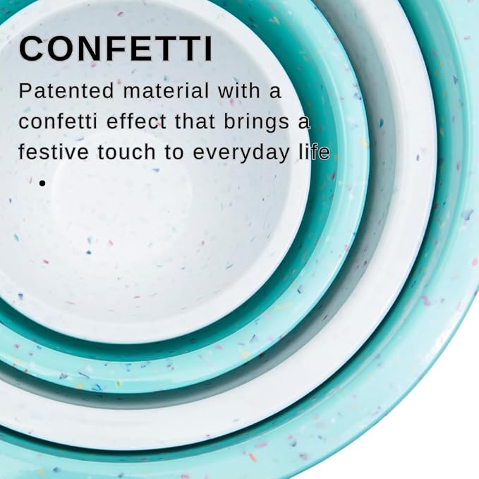 Confetti Melamine Mixing Nesting Bowls Set, 4 Piece 18oz to 4qt Mint | Colorful Kitchen Bowls (18oz, 1.25QT, 2.5QT, 4QT) - BPA-Free, Dishwasher Safe, Space-Saving