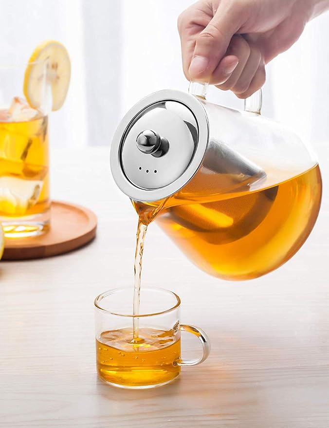 TMOST Glass Teapot with Infuser Tea Pot 950ml/32oz Tea Kettle Stovetop Safe Blooming and Loose Leaf Tea Maker Set (32oz/ 950ml)