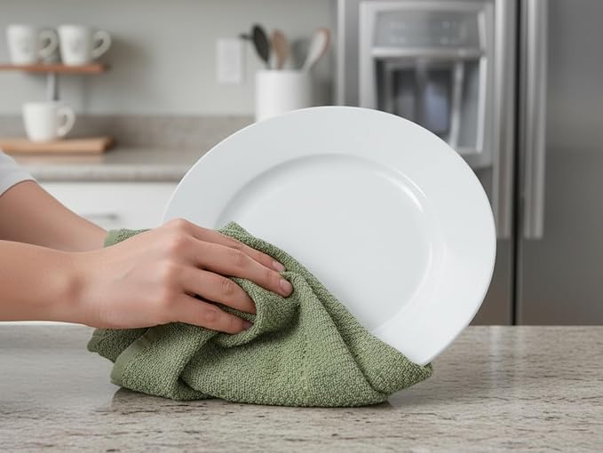 Dark Sage Green Kitchen Hand Dish Towels, Set of 3, 100% Cotton, 18" x 28" | Terry Loop Textured, Soft & Absorbent Cleaning Cloth, Quick Dry, Multipurpose for Everyday Use