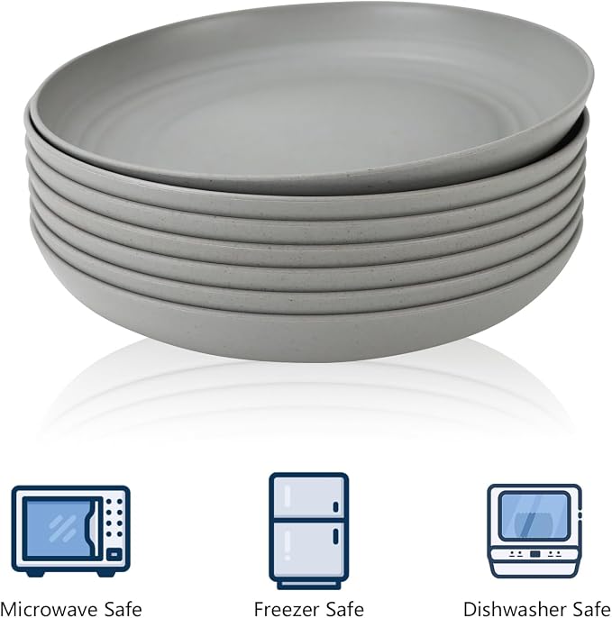 Dinner Plates Set of 8 Premium Wheat Straw Plate Alternative for Plastic Plates Lightweight Round Plate Set Microwave and Dishwasher Safe Plates for Kitchen Unbreakable (Grey, 10 inch)