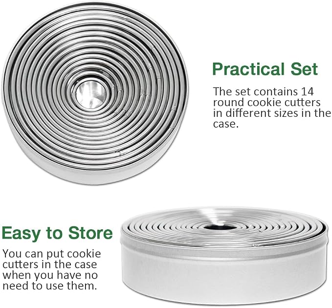 Alimat PluS 14 PCS Circle Cookie Cutters, Round Biscuit Cutter Set(Silver) | Stainless Steel Donut Cutter in Different Sizes, for Dough, Fondant, Clay