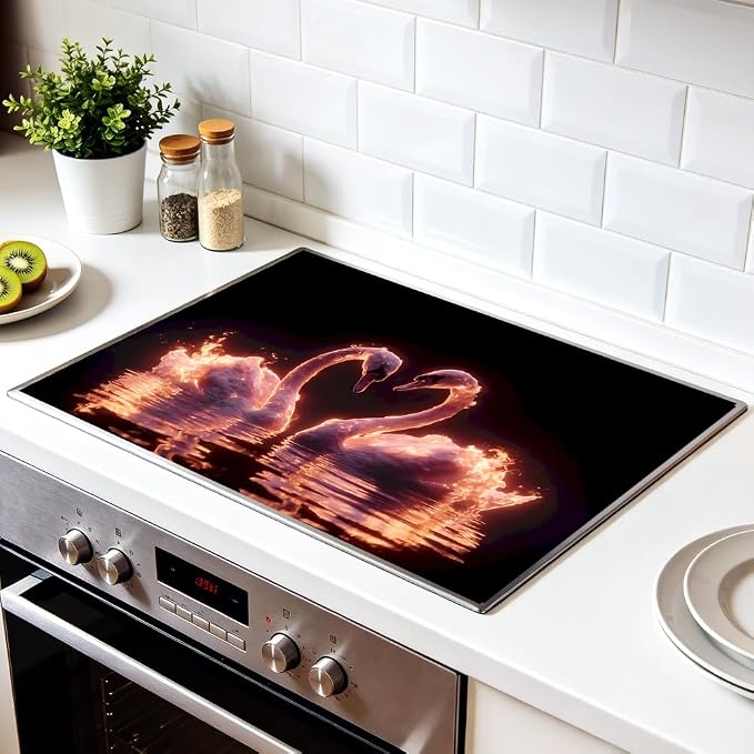 Glowing Swan Stove Top Cover 28.35x20.47 in Non Slip Mat | Heat Resistant Cooktop Protector Mat with Non-Slip Backing, Scratch Protection and Countertop Drying Mat.