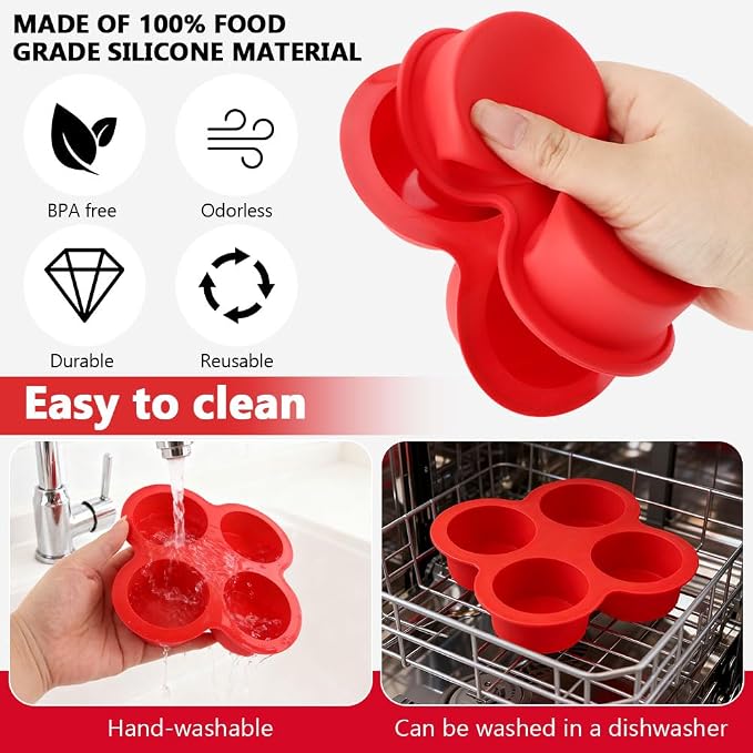 2 Pack Silicone Egg Bite Molds with 1 Spatula & 1 Brush, 4 Cups Silicone Air Fryer Baking Pan Non-Stick for Egg Bites, Cupcake, Tart, Frittata, Quiche, Muffins, Cornbread