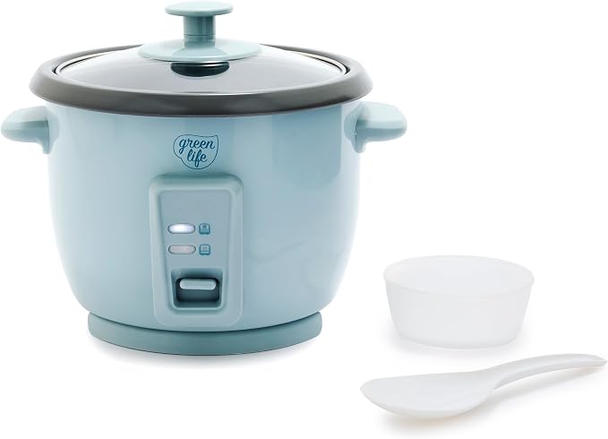 GreenLife Rice Cooker, 3-Cups Uncooked/6-Cups Cooked, Blue Haze | PFAS-Free Ceramic Nonstick Removable Pot, One-Switch Design, Grains Multicooker, Keep Warm, Dishwasher Safe Parts, Easy Clean