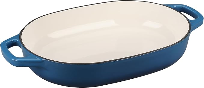 EDGING CASTING Enameled Cast Iron Oval Dutch Oven Pot with Lid, Dutch Oven for Sourdough Bread Baking, Bread Oven, Bread Dutch Oven, Oval Bread Pan, 7qt, Lake Blue